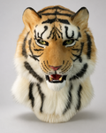 TAIGA — a one-of-one realistic tiger fursuit head by Fulu Fursuits, orange and white faux fur with black stripes and a full ruff