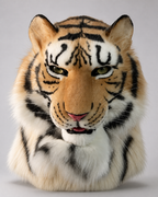 TAIGA — a one-of-one realistic tiger fursuit head by Fulu Fursuits, orange and white faux fur with black stripes and a full ruff