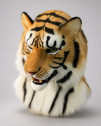 TAIGA — a one-of-one realistic tiger fursuit head by Fulu Fursuits, orange and white faux fur with black stripes and a full ruff
