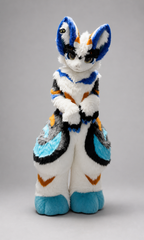 HERALD — a one-of-one kemono fullsuit by Fulu Fursuits in white, royal blue, cyan and orange, with tall ears and a long patterned tail