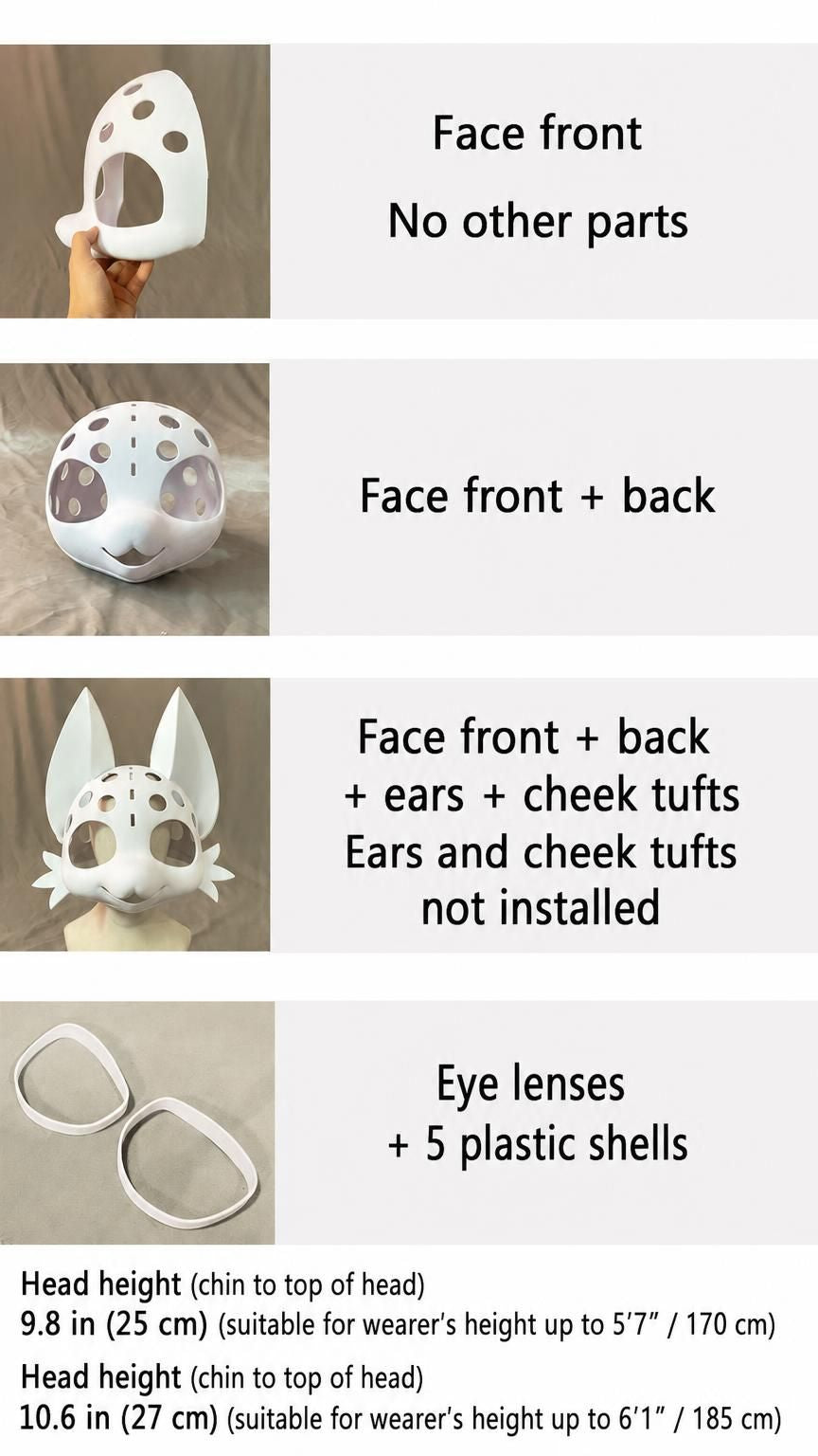 3D Printed Fursuit Head Base — Kemono Skull, Three Muzzle Shapes