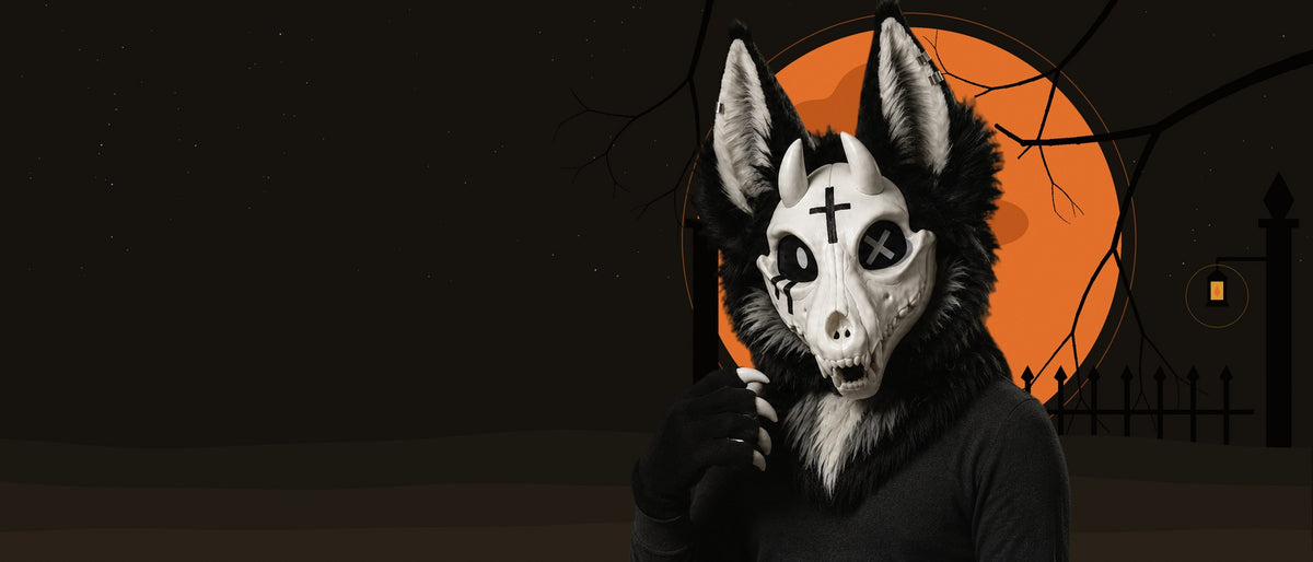 VIGIL, a one-of-one skulldog partial, in front of a full orange moon