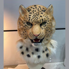 DAPPLE — a one-of-one realistic leopard fursuit head by Fulu Fursuits, golden fur with black rosettes and green eyes