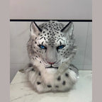 GHOST — a one-of-one realistic snow leopard partial by Fulu Fursuits: head, handpaws and tail in gray and white with black rosettes and blue eyes