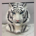 GLACIER — a one-of-one realistic white tiger partial by Fulu Fursuits: head, handpaws and tail in white faux fur with black stripes and blue eyes