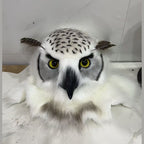 HUSH — a one-of-one realistic owl fursuit head by Fulu Fursuits, white with black flecking, yellow eyes and a black beak