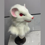 PEARL — a one-of-one realistic white rat fursuit head by Fulu Fursuits, all-white fur with red eyes and pink-lined ears