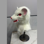 PEARL — a one-of-one realistic white rat fursuit head by Fulu Fursuits, all-white fur with red eyes and pink-lined ears
