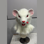 PEARL — a one-of-one realistic white rat fursuit head by Fulu Fursuits, all-white fur with red eyes and pink-lined ears