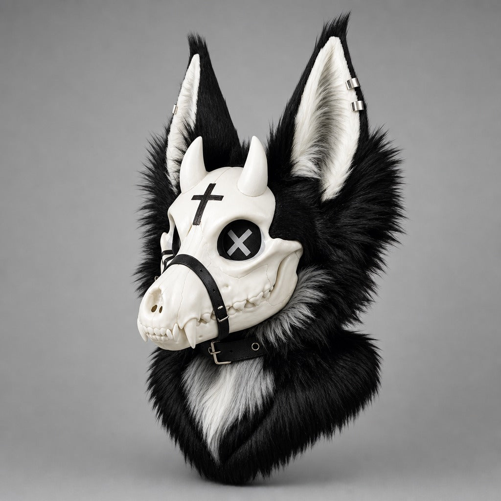 VIGIL skulldog partial, three-quarter view showing the ear cuffs and the depth of the ruff